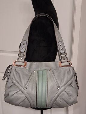 B. Makowsky Sage Green Leather Shoulder Bag